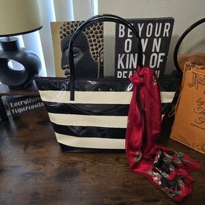 Kate Spade Black/Cream Striped Tote Bag